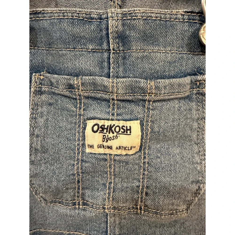 OshKosh Overall Dress Toddler 3T Blue White Excellent Eyelet Lace Denim Bib